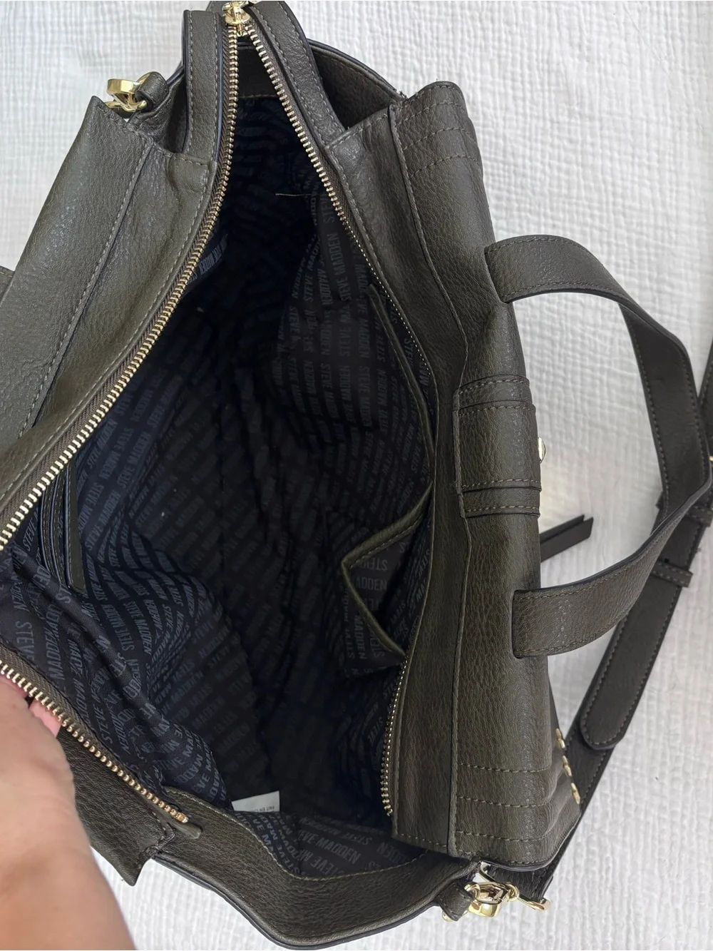 Olive Green Steve Madden Stud-Detail Women's Satchel Bag